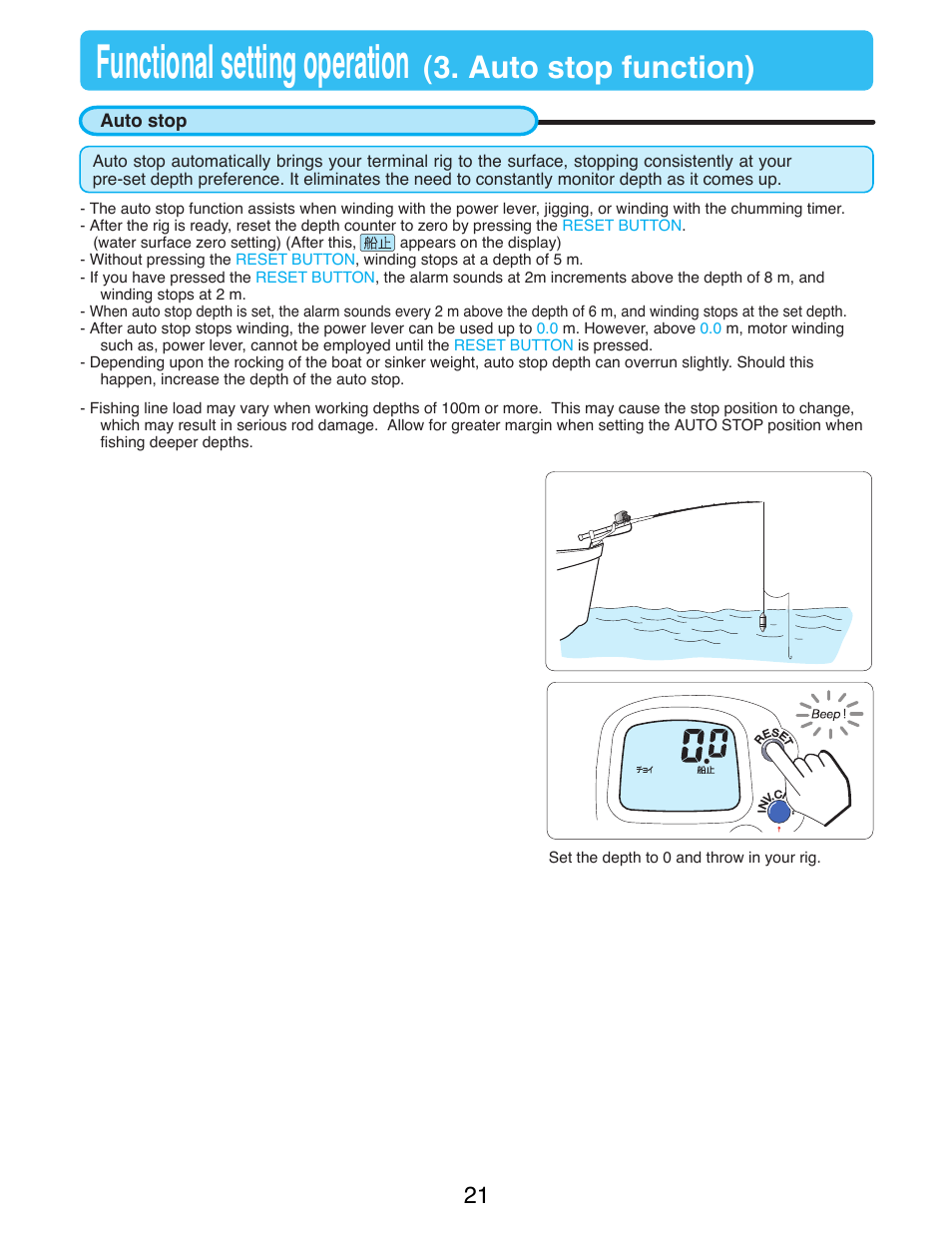 Functional setting operation, Auto stop function) | Daiwa SEABORG-300FB User Manual | Page 23 / 38