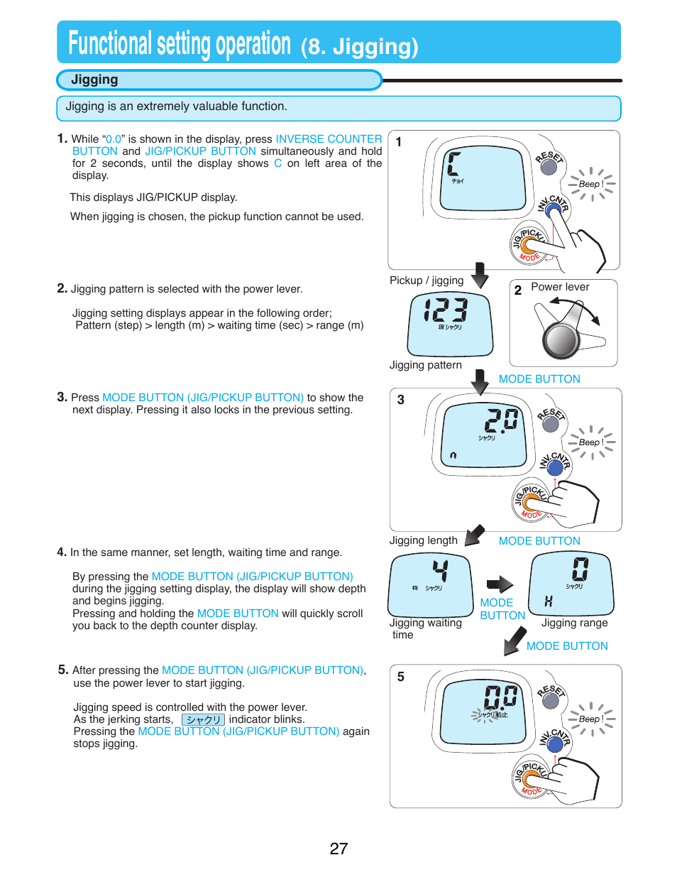 Functional setting operation, Jigging) | Daiwa SEABORG-300FB User Manual | Page 29 / 38