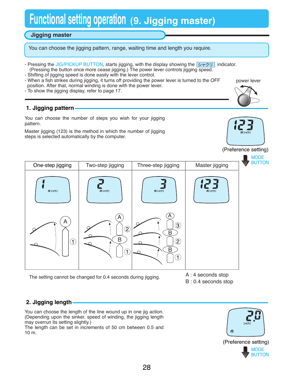 Functional setting operation, Jigging master) | Daiwa SEABORG-300FB User Manual | Page 30 / 38