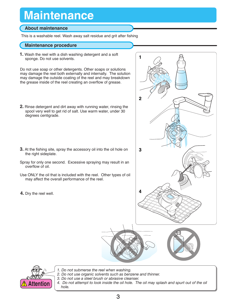 Maintenance, Attention | Daiwa SEABORG-300FB User Manual | Page 5 / 38