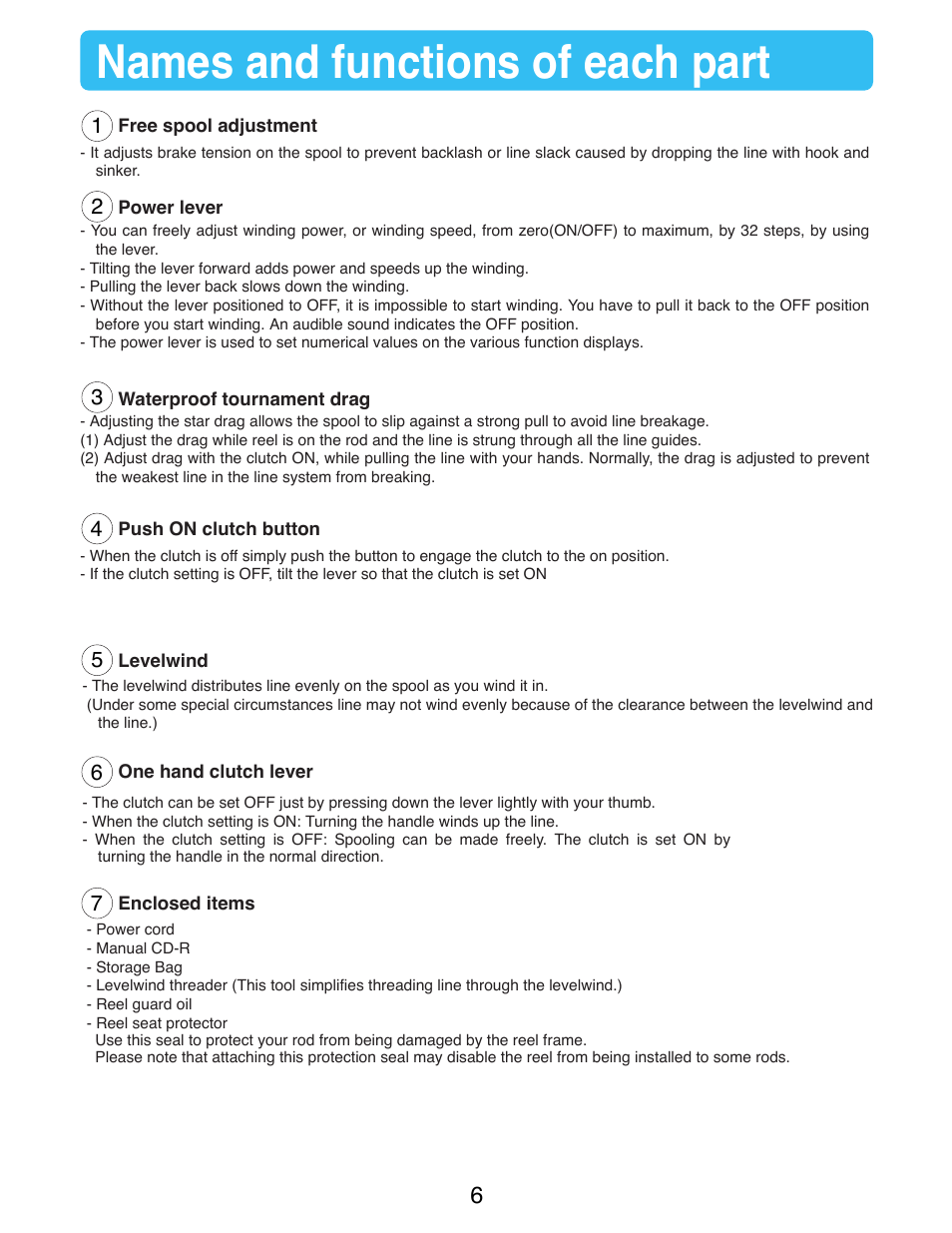 Names and functions of each part | Daiwa SEABORG-300FB User Manual | Page 8 / 38