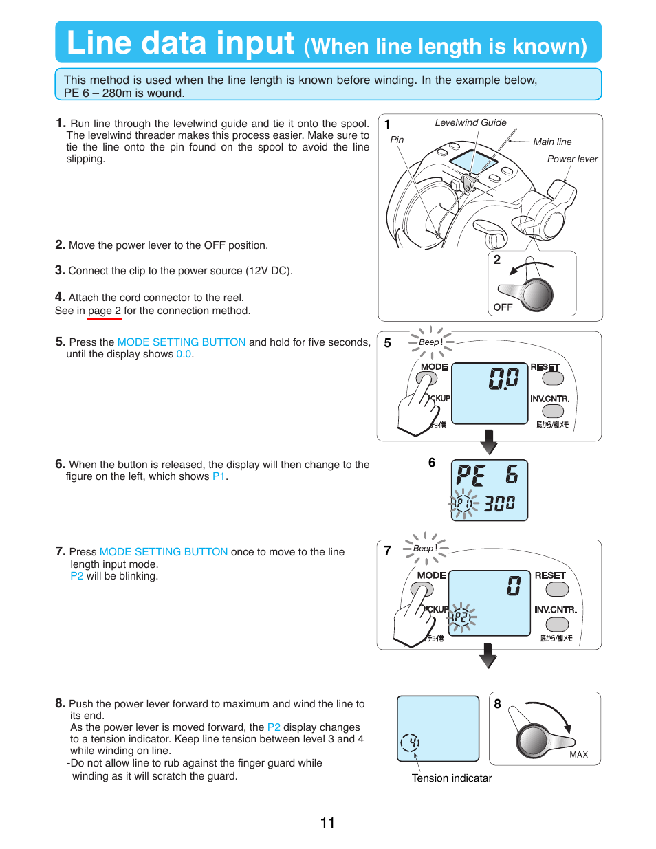 Line data input (when line length is known), When line length is known, Line data input | When line length is known) | Daiwa TANACOM BULL 500 User Manual | Page 13 / 36