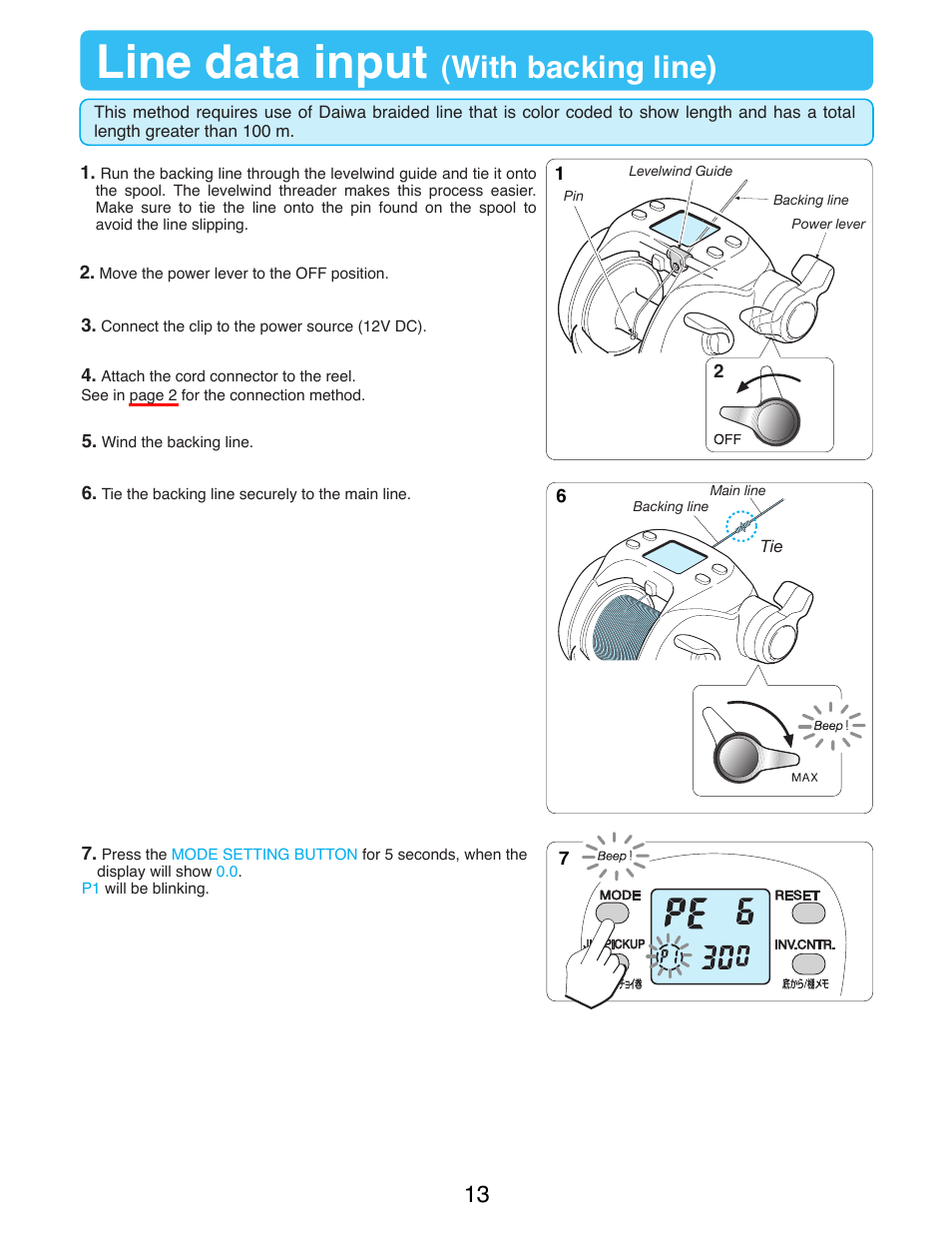 Line data input (with backing line), With backing line, Line data input | With backing line) | Daiwa TANACOM BULL 500 User Manual | Page 15 / 36