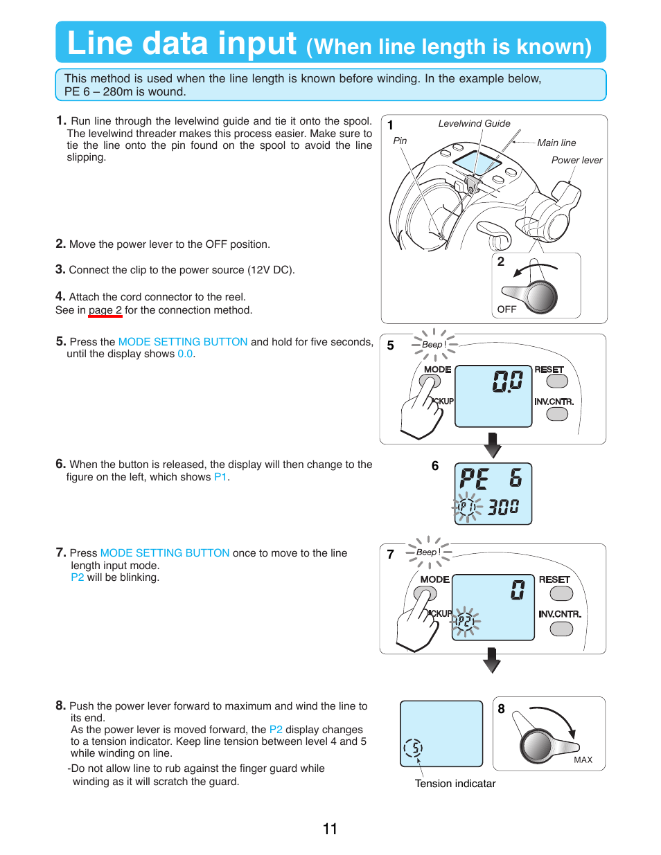 Line data input (when line length is known), When line length is known, Line data input | When line length is known) | Daiwa SEABORG-500Fe User Manual | Page 13 / 36