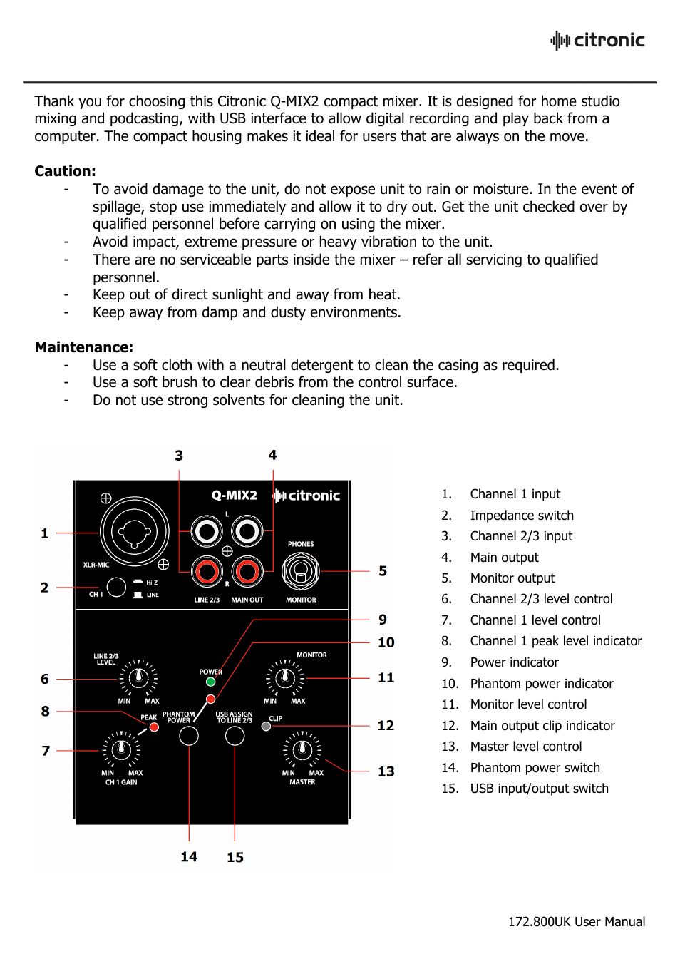 Citronic Q-MIX2 User Manual | Page 2 / 4