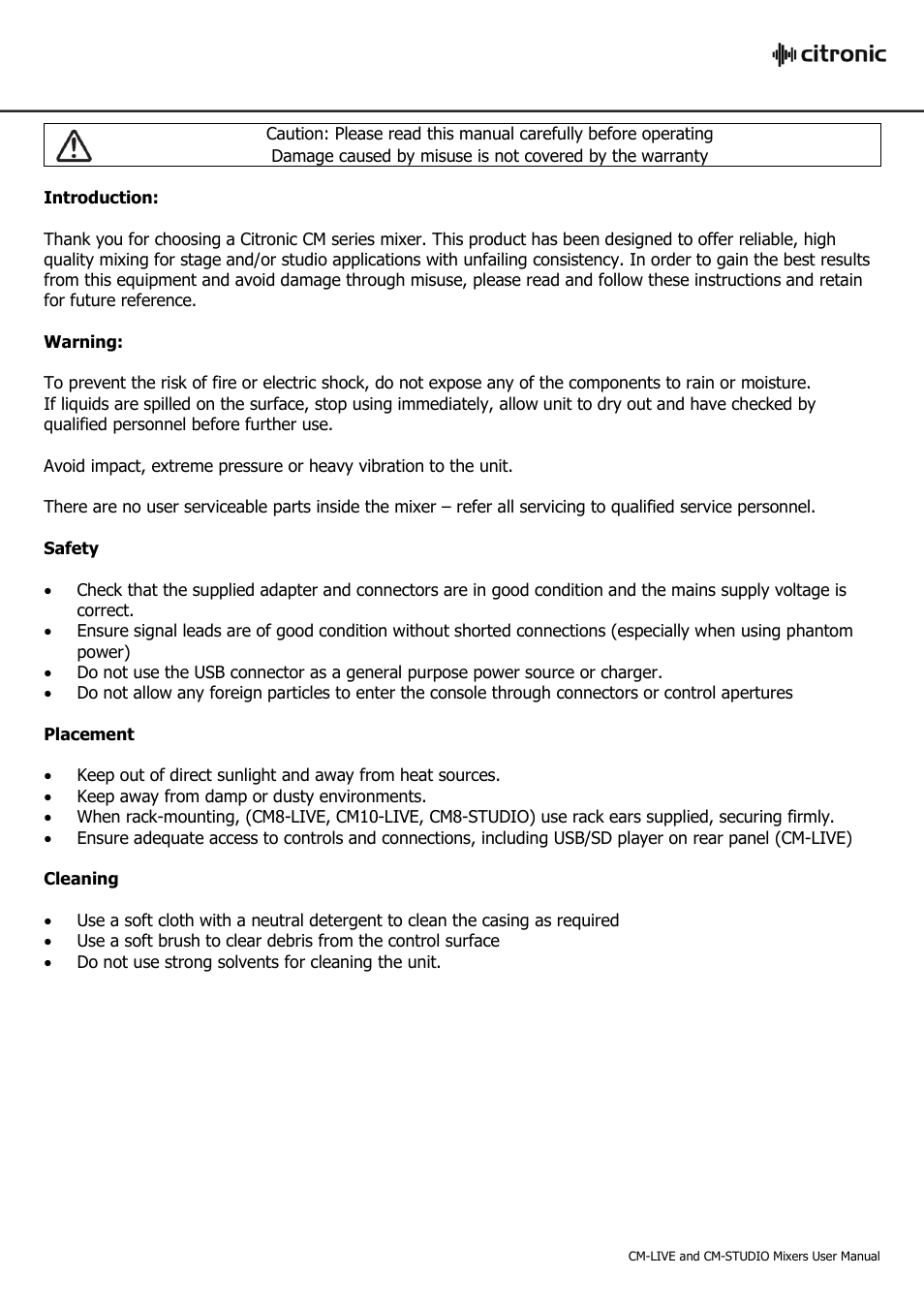 Citronic CM-LIVE User Manual | Page 2 / 8