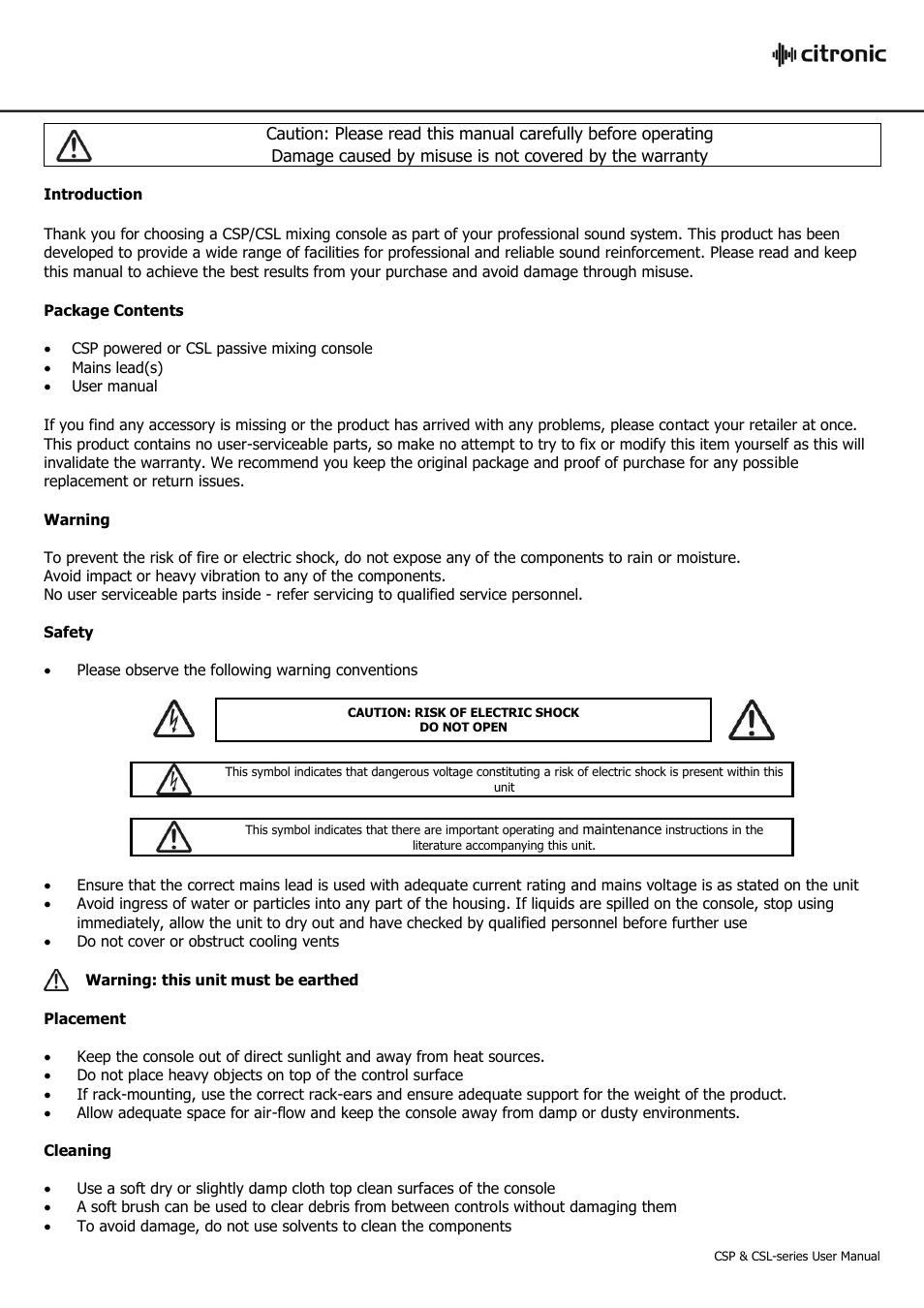 Citronic CSL-SERIES User Manual | Page 2 / 12