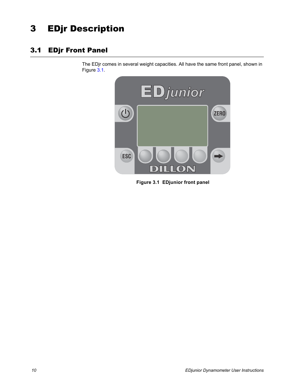 3 edjr description, 1 edjr front panel, Chapter 3 edjr description | Edjr front panel | Dillon EDjunior (Old) User Manual | Page 10 / 24