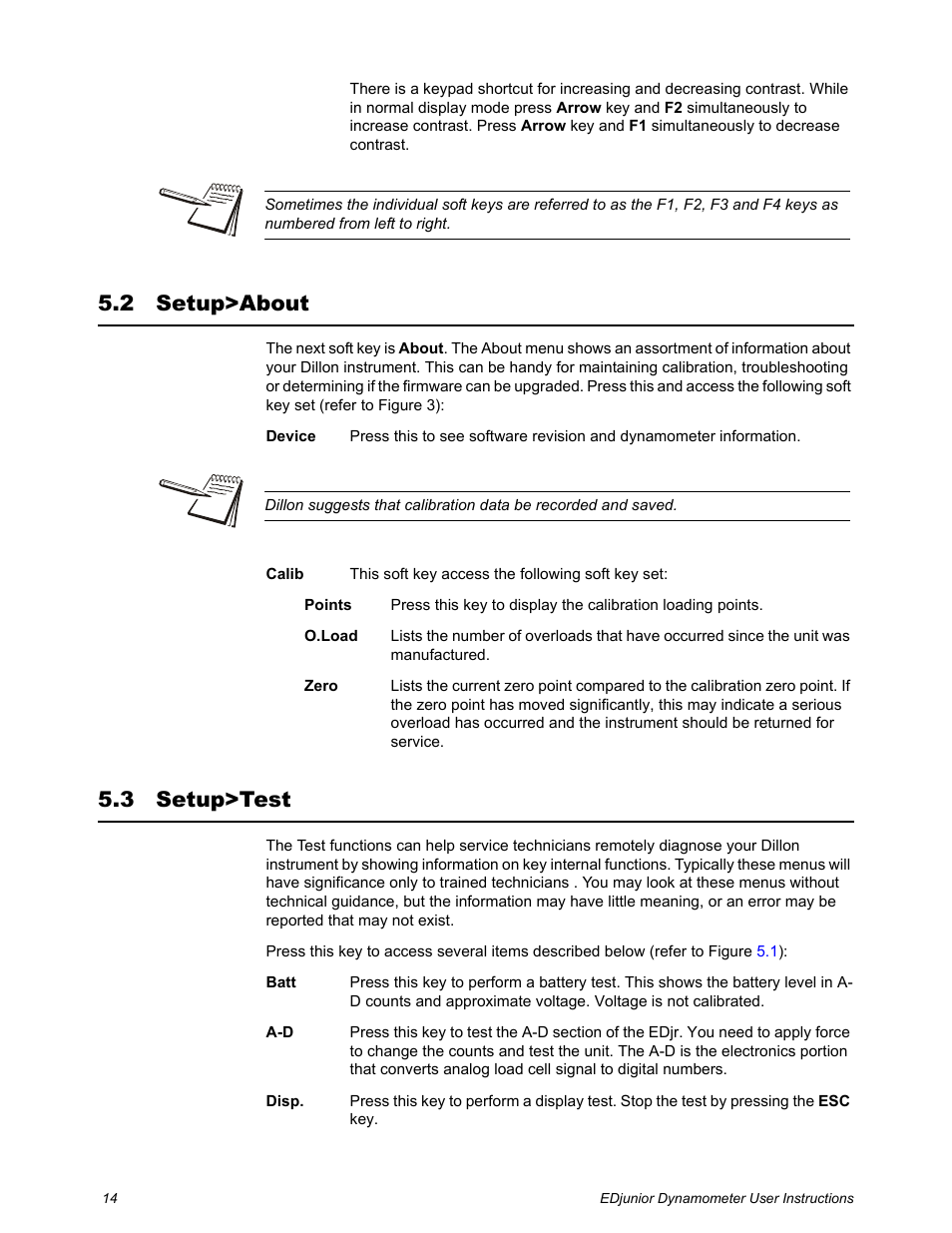 2 setup>about, 3 setup>test, Setup>about setup>test | Dillon EDjunior (Old) User Manual | Page 14 / 24