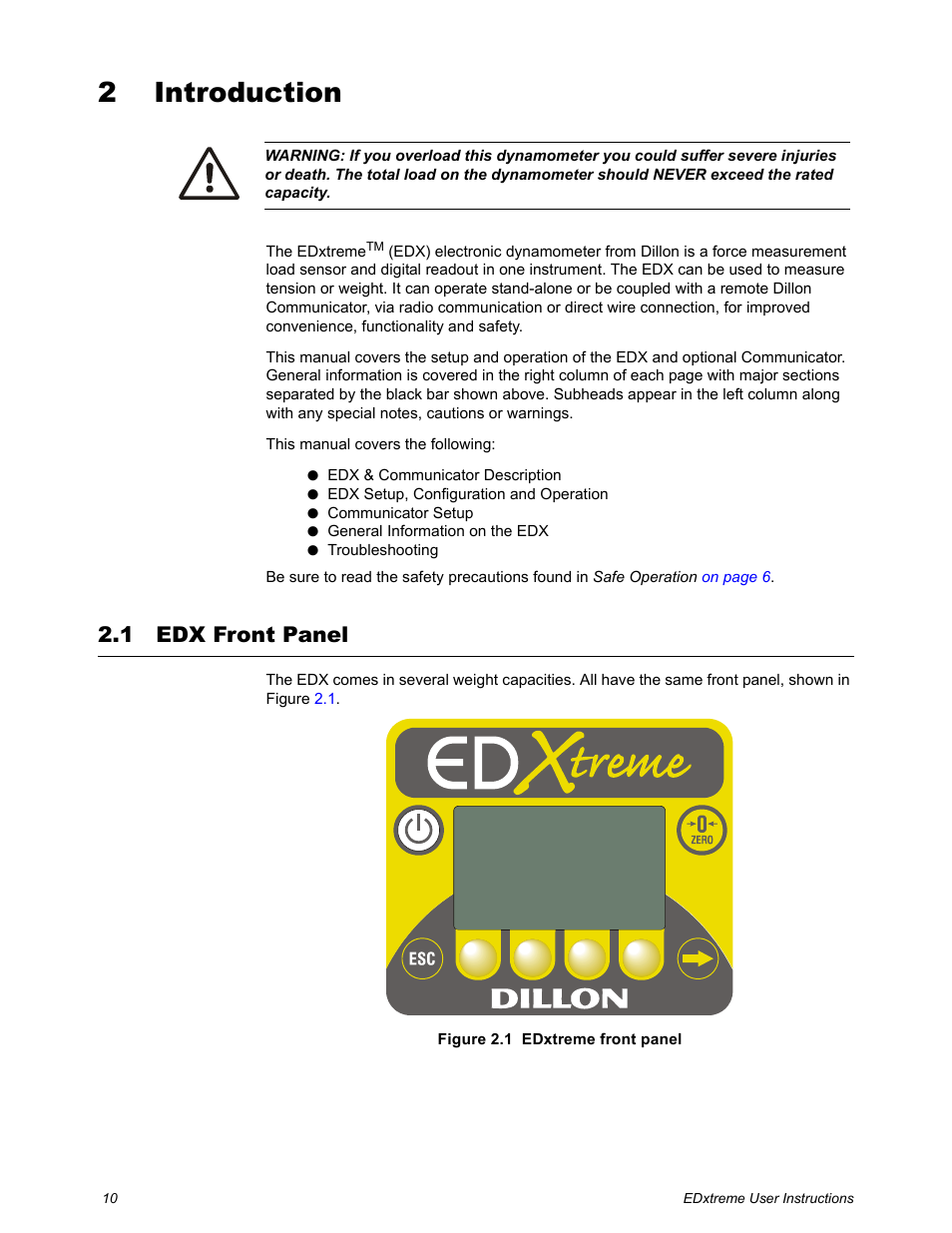 2 introduction, 1 edx front panel, Chapter 2 introduction | Edx front panel | Dillon EDXtreme (Old) User Manual | Page 10 / 50