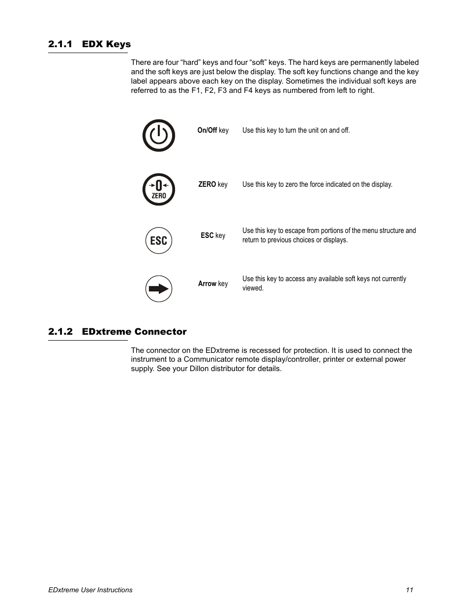 1 edx keys, 2 edxtreme connector, Edx keys edxtreme connector | Dillon EDXtreme (Old) User Manual | Page 11 / 50