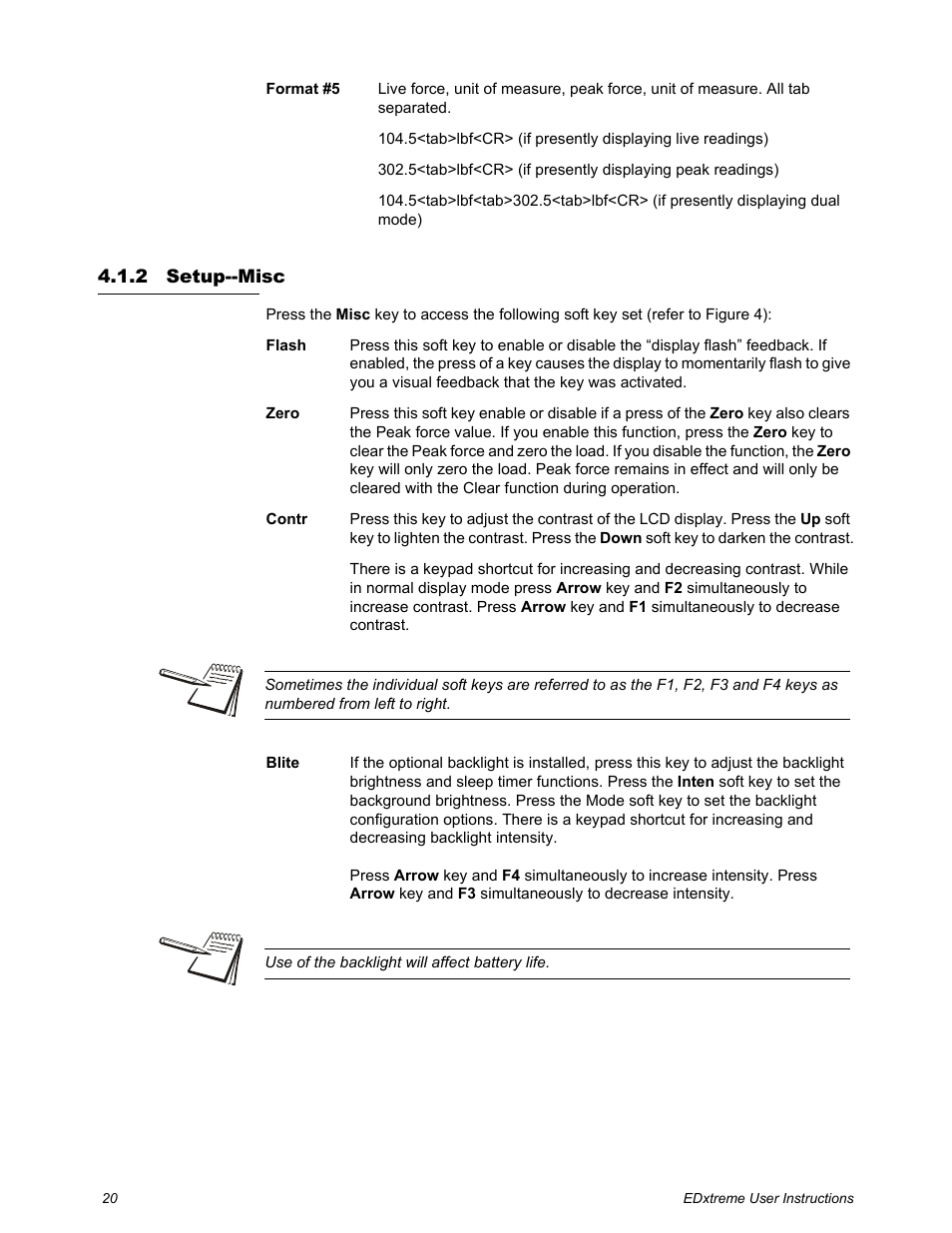 2 setup--misc, Setup--misc | Dillon EDXtreme (Old) User Manual | Page 20 / 50