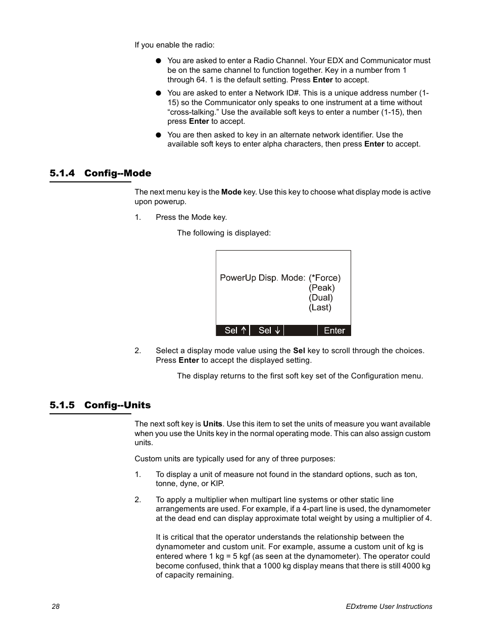 4 config--mode, 5 config--units, Config--mode config--units | Dillon EDXtreme (Old) User Manual | Page 28 / 50