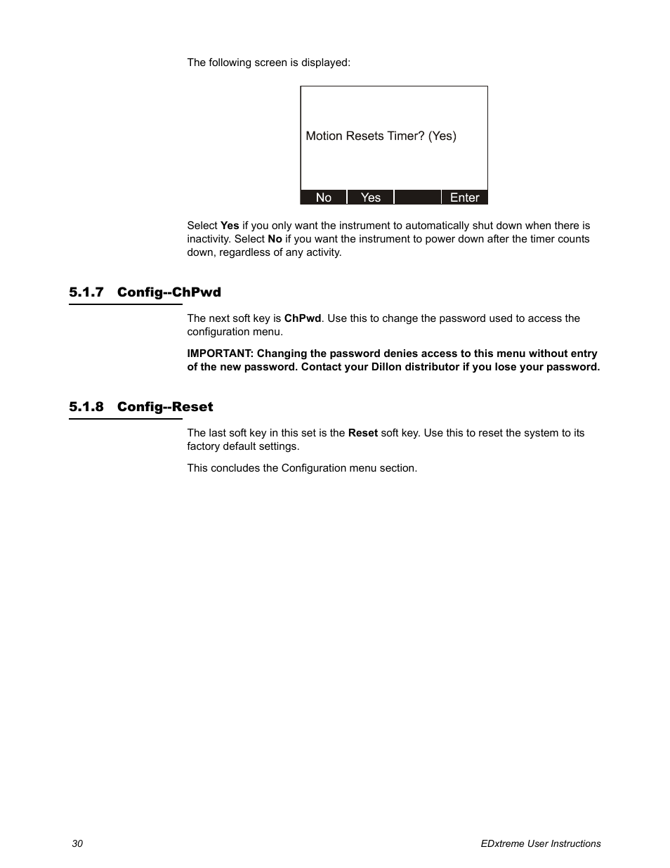 7 config--chpwd, 8 config--reset, Config--chpwd config--reset | Dillon EDXtreme (Old) User Manual | Page 30 / 50