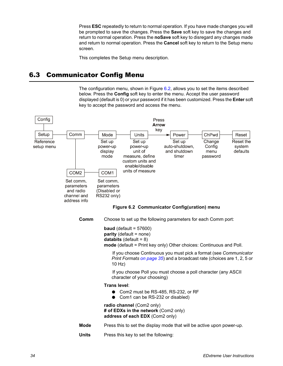 3 communicator config menu, Communicator config menu | Dillon EDXtreme (Old) User Manual | Page 34 / 50