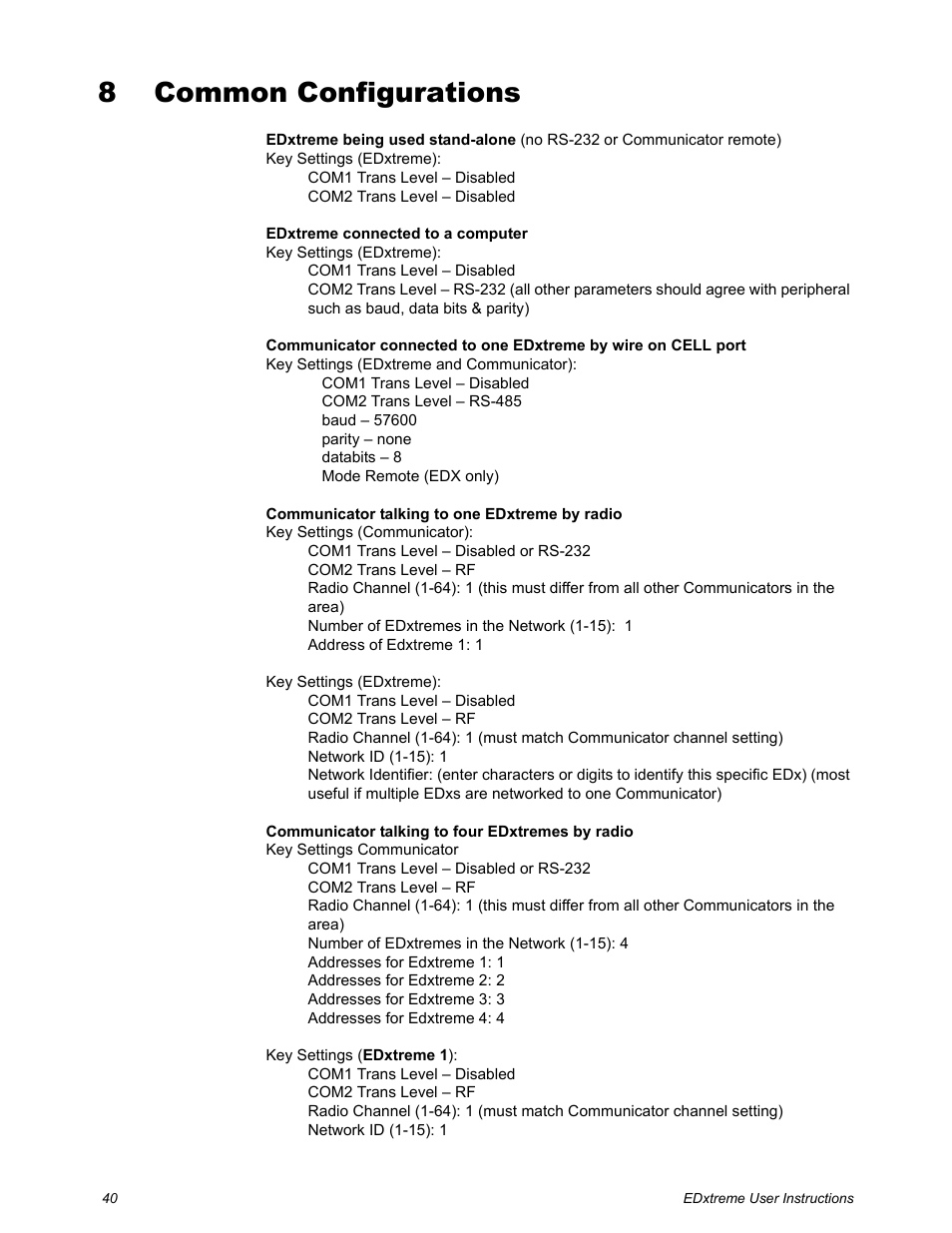 8 common configurations, Chapter 8 common configurations, Common configurations | Dillon EDXtreme (Old) User Manual | Page 40 / 50