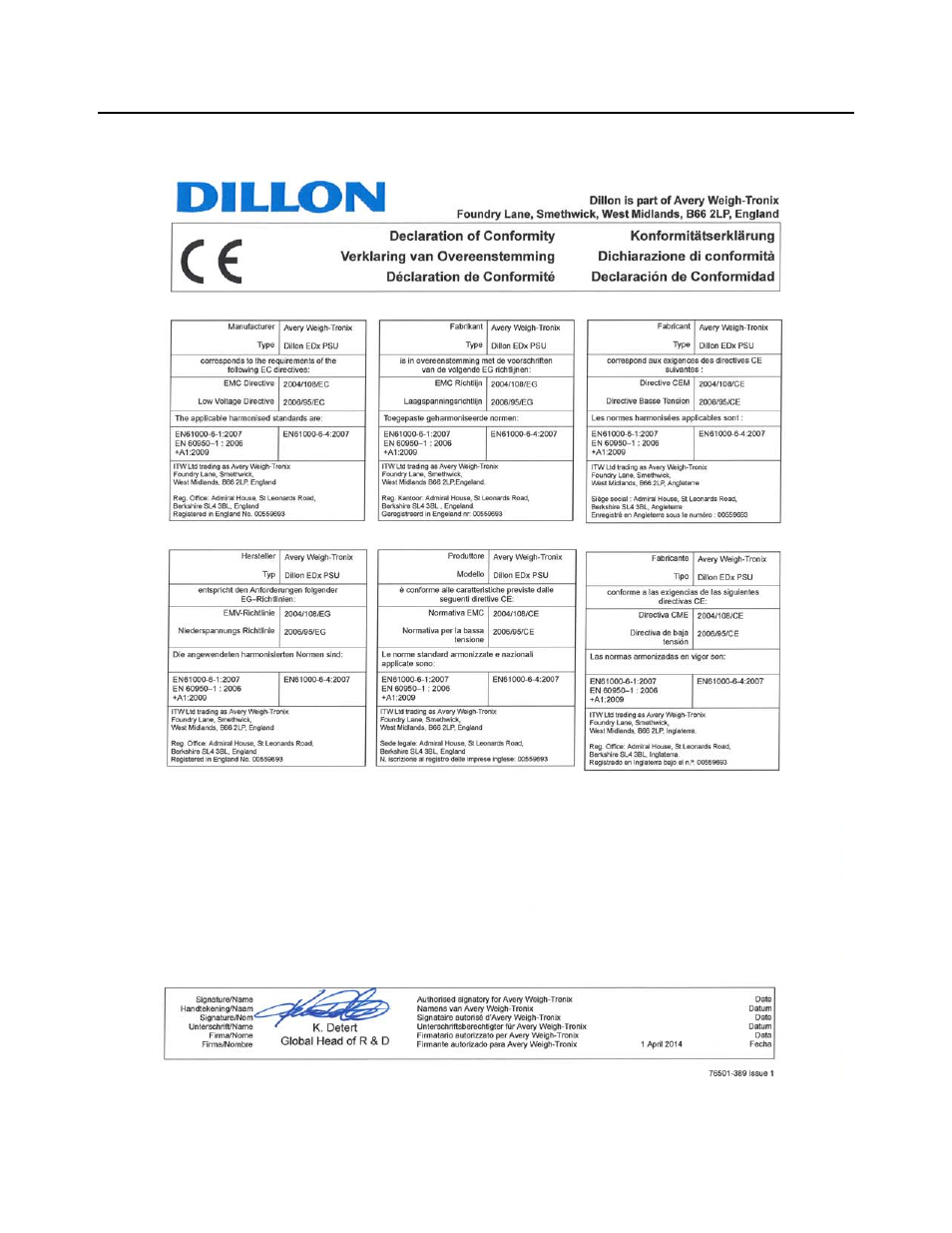9 declaration of conformity (edx psu), Declaration of conformity (edx psu) | Dillon EDXtreme (Red) User Manual | Page 11 / 67