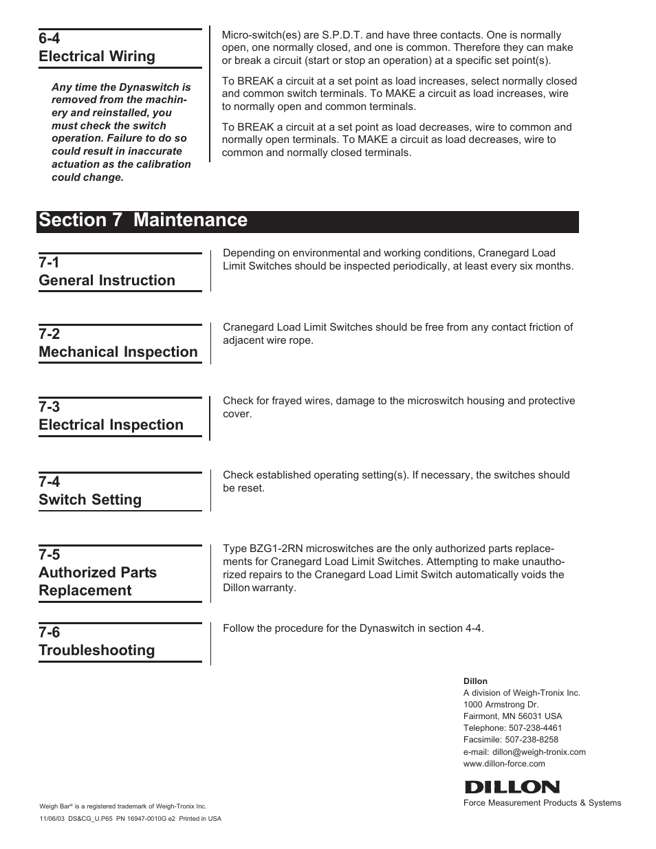 1 general instruction, 4 electrical wiring | Dillon DynaSwitch User Manual | Page 20 / 20