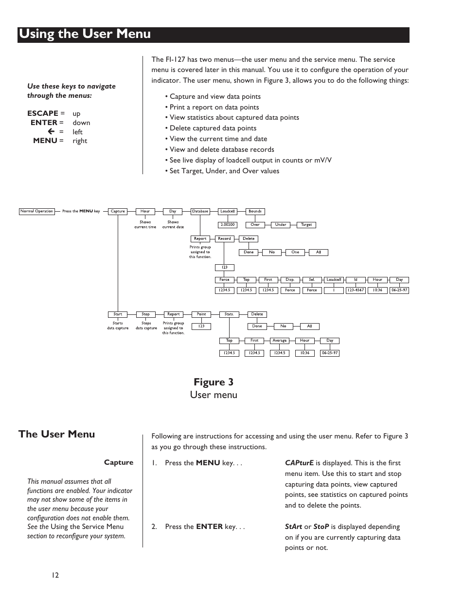 Using the user menu, Figure 3 user menu, The user menu | Dillon FI-127 User Manual | Page 12 / 68