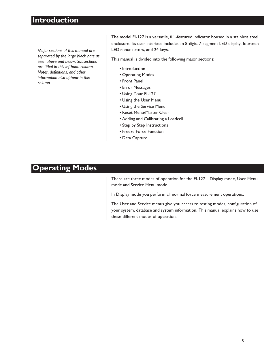 Introduction, Operating modes | Dillon FI-127 User Manual | Page 5 / 68