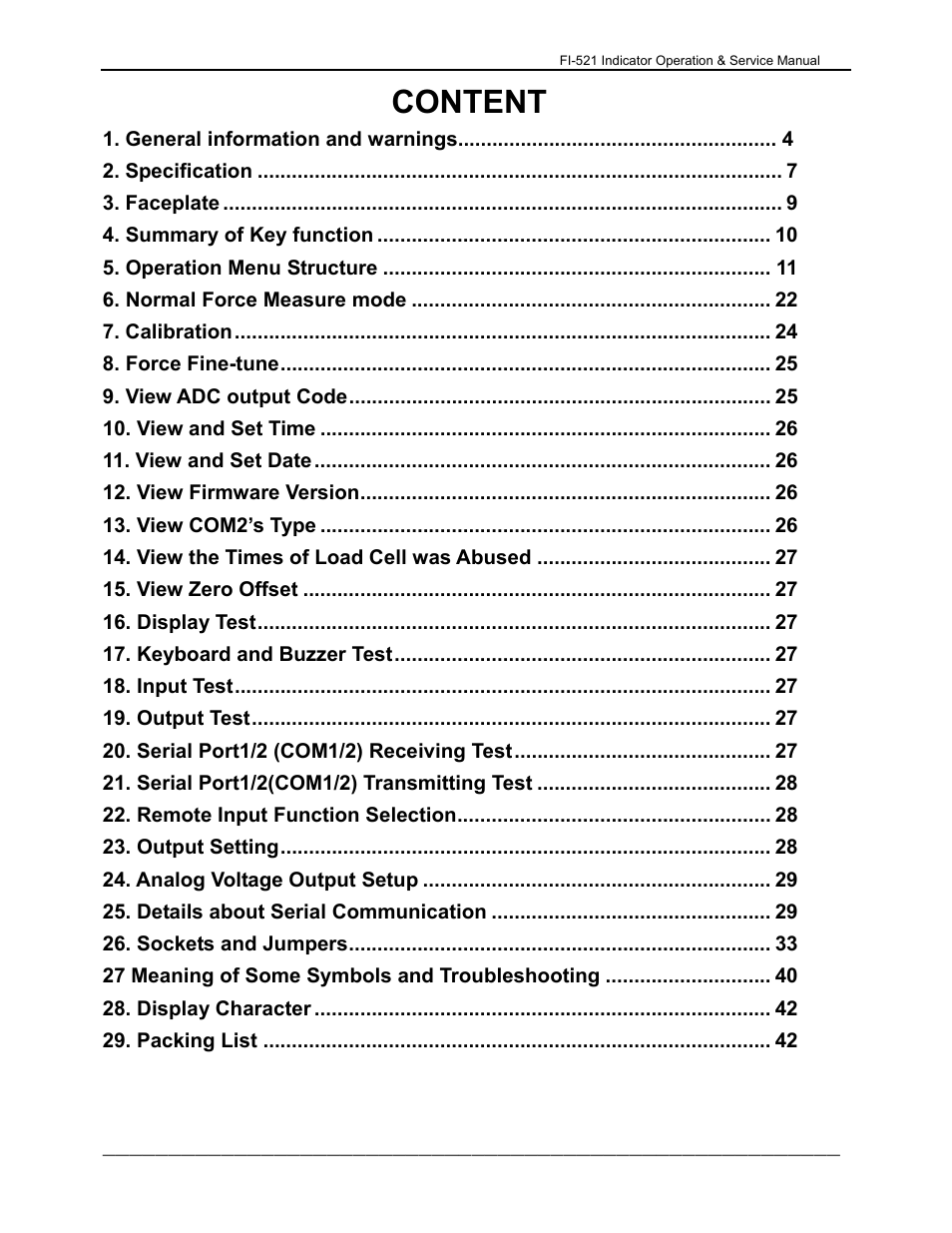 Content | Dillon FI-521 User Manual | Page 3 / 44