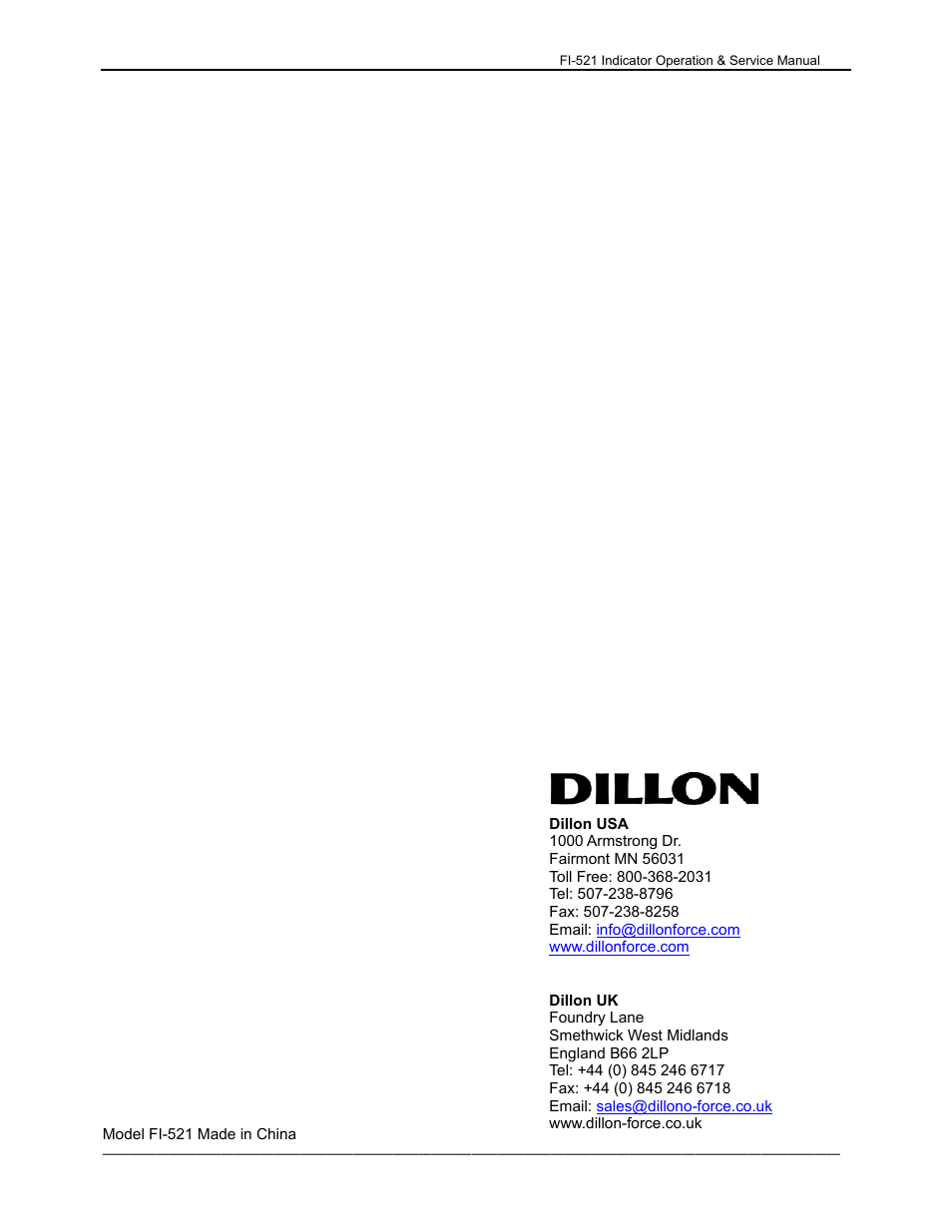 Dillon FI-521 User Manual | Page 44 / 44