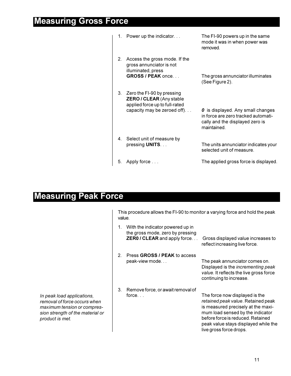 Measuring gross force measuring peak force | Dillon FI-90 User Manual | Page 11 / 24