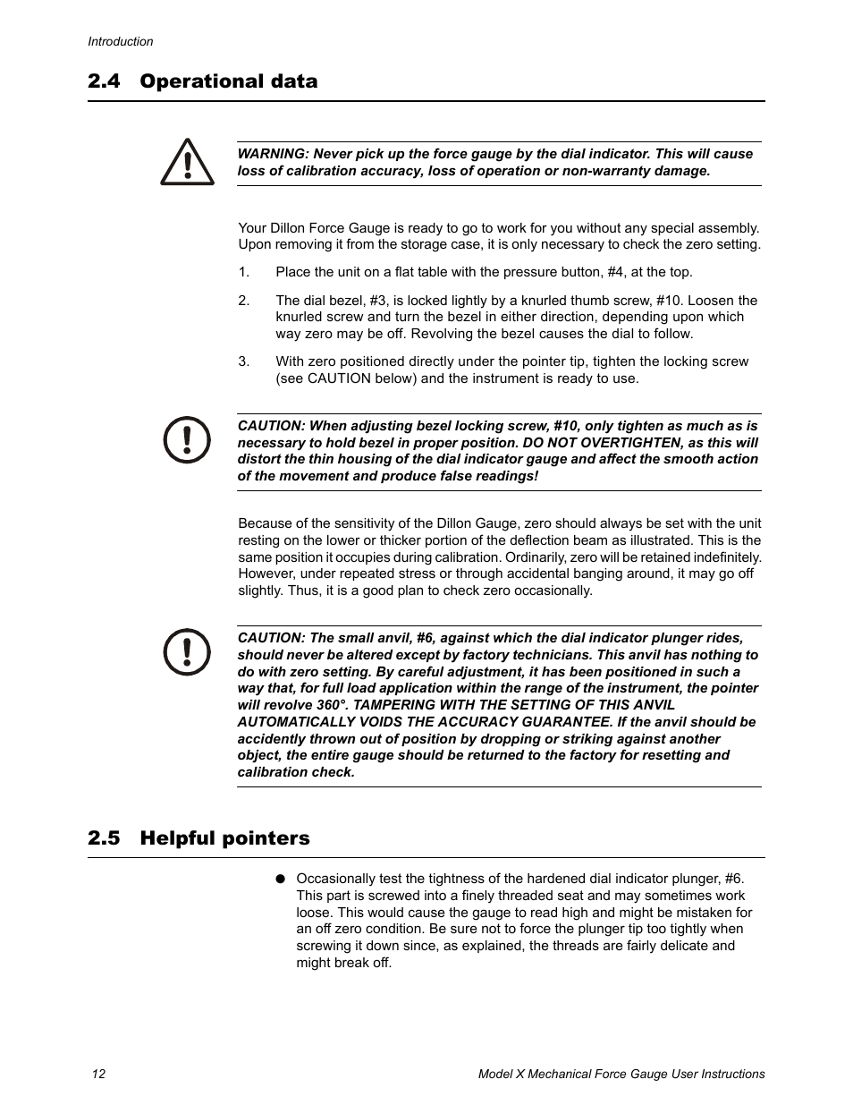 4 operational data, 5 helpful pointers, Operational data helpful pointers | Dillon X Force Gauge User Manual | Page 12 / 18