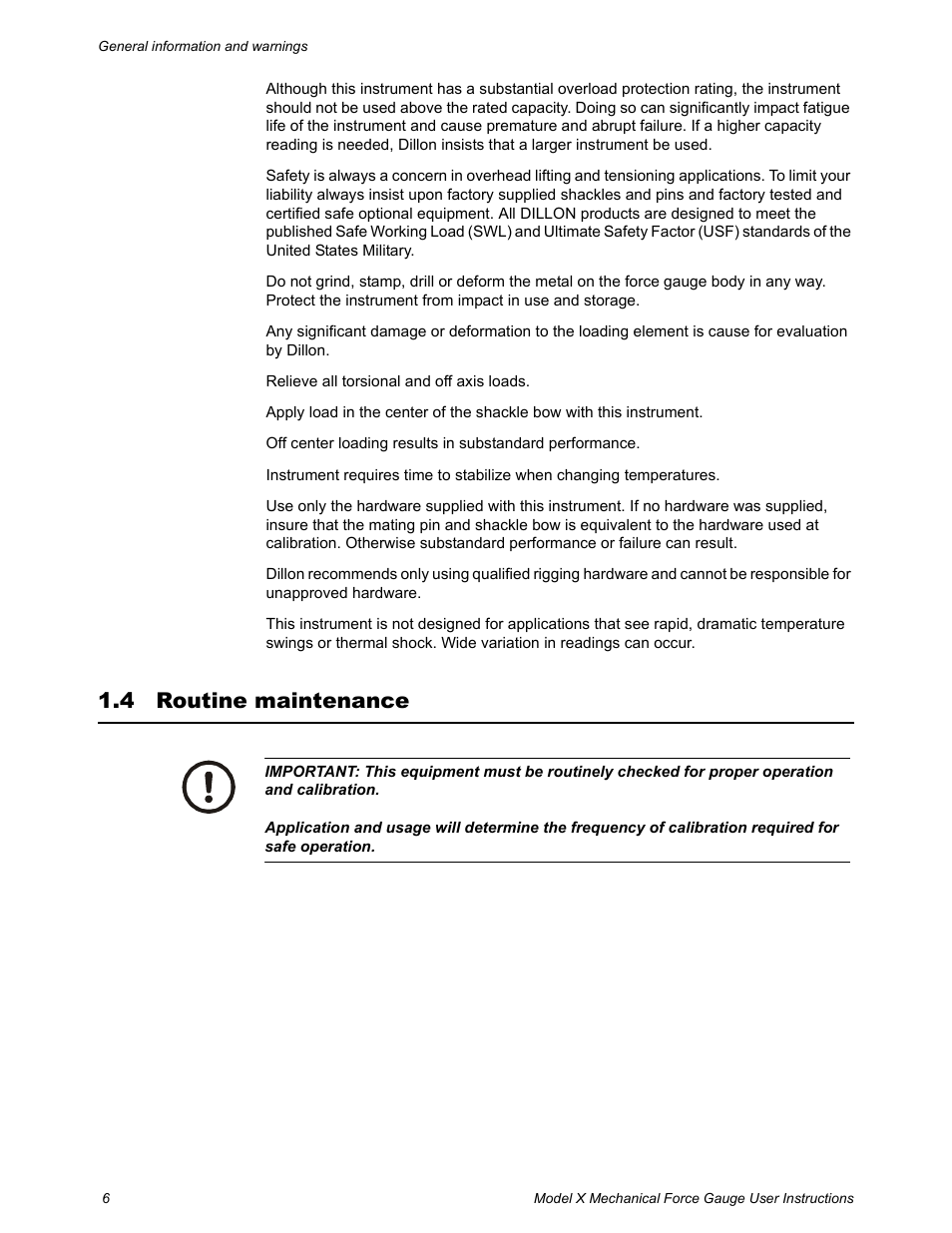 4 routine maintenance, Routine maintenance | Dillon X Force Gauge User Manual | Page 6 / 18