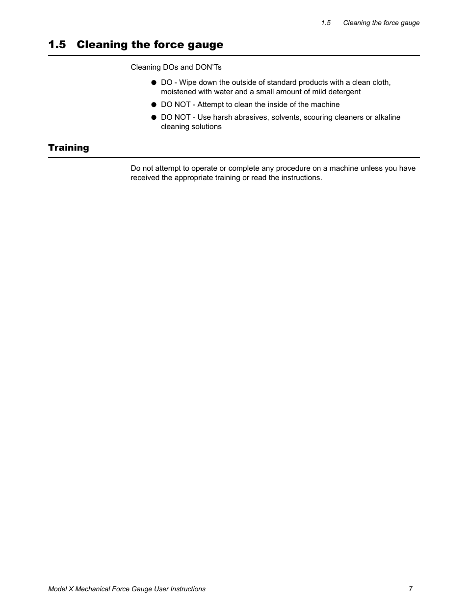 5 cleaning the force gauge, Cleaning the force gauge, Training | Dillon X Force Gauge User Manual | Page 7 / 18