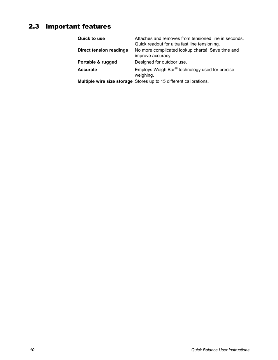 3 important features, Important features | Dillon Quick Balance Tension Meter User Manual | Page 10 / 26
