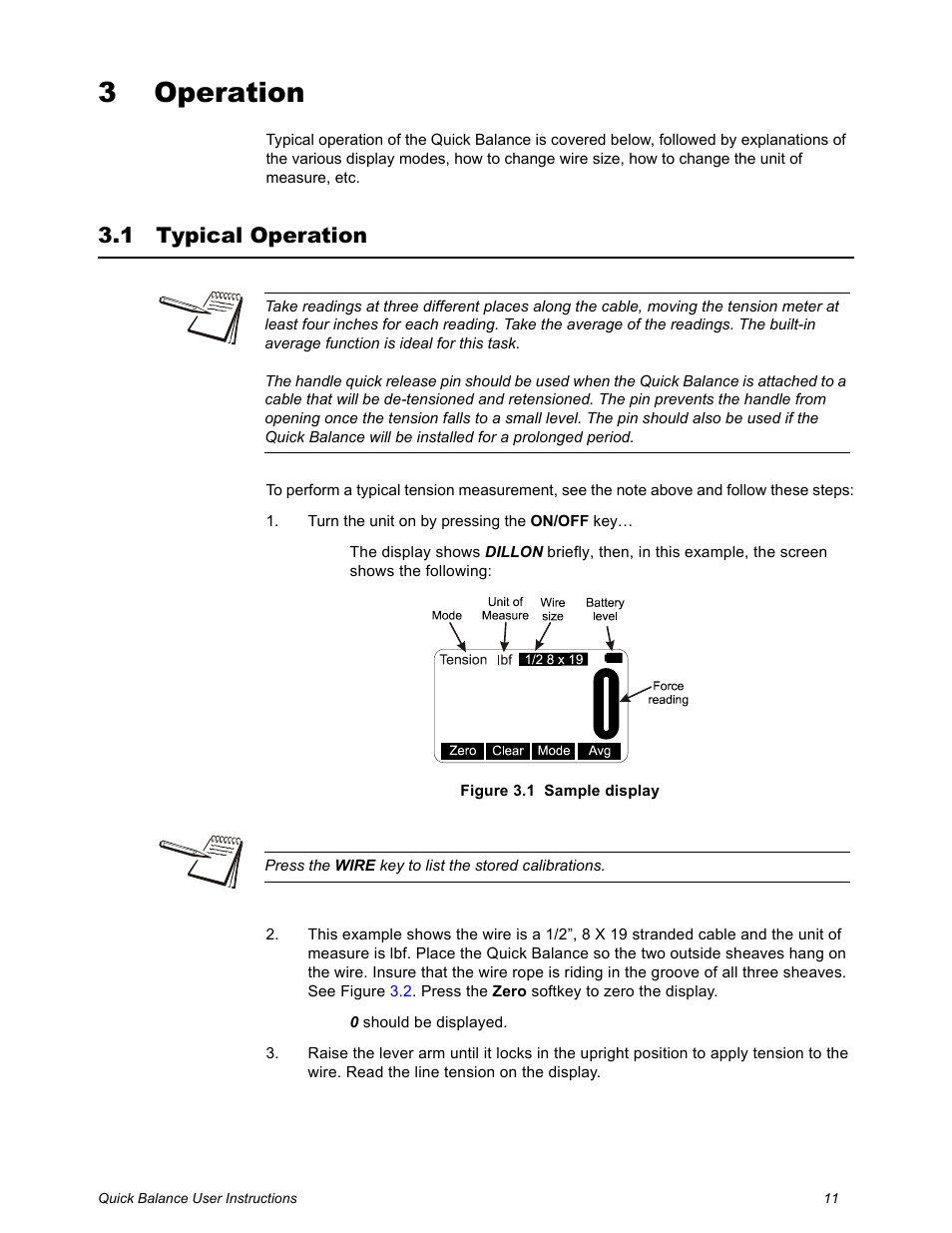 3 operation, 1 typical operation, Chapter 3 operation | Typical operation | Dillon Quick Balance Tension Meter User Manual | Page 11 / 26