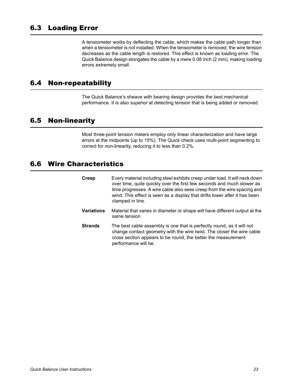 3 loading error, 4 non-repeatability, 5 non-linearity | 6 wire characteristics | Dillon Quick Balance Tension Meter User Manual | Page 23 / 26