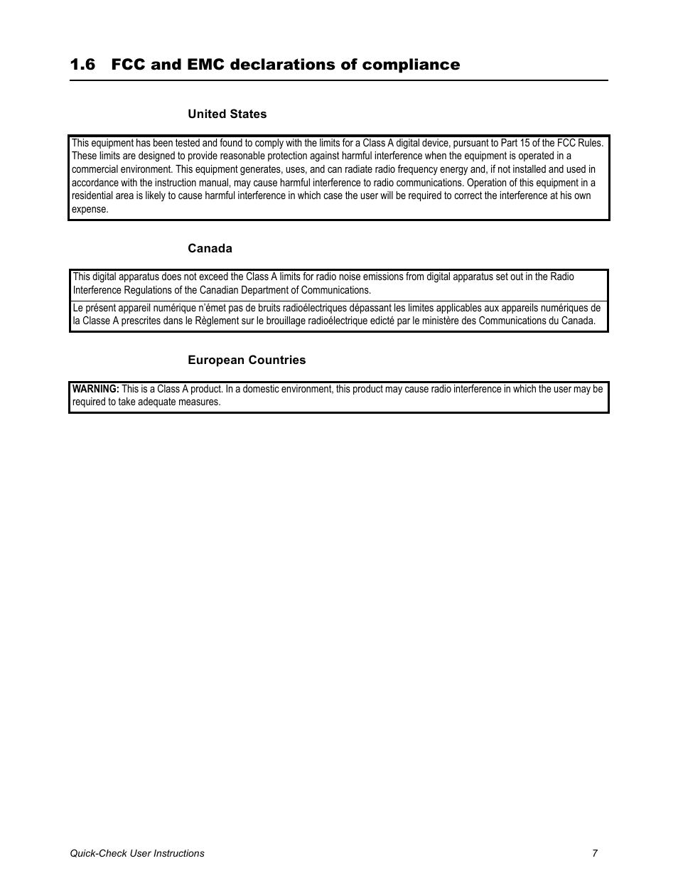 6 fcc and emc declarations of compliance, Fcc and emc declarations of compliance | Dillon Quick-Check Wire Tension Meter (Old) User Manual | Page 7 / 28