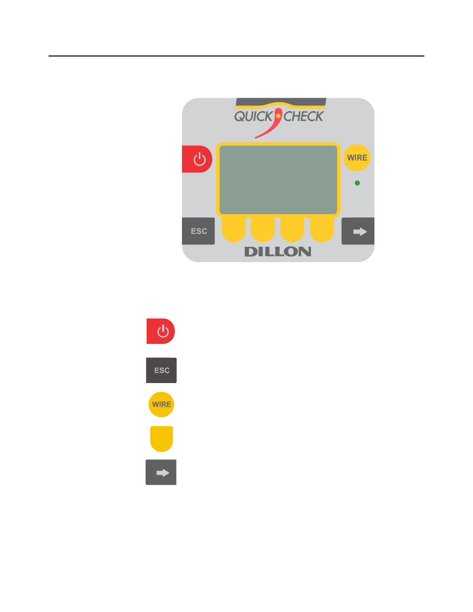 2 front panel and keys, Front panel and keys | Dillon Quick-Check Wire Tension Meter (Red) User Manual | Page 11 / 38