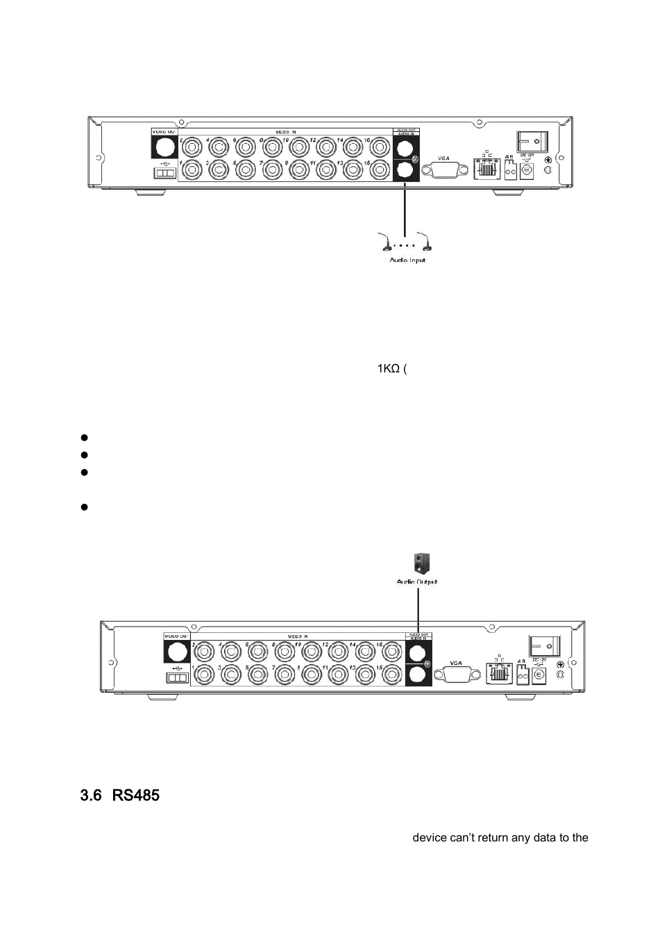 Audio output, Rs485, 6 rs485 | DVR systems DVR31xxH Series User Manual | Page 25 / 146