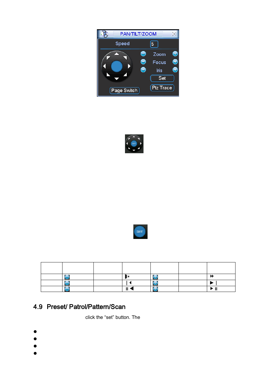 3 3d intelligent positioning key, Preset/ patrol/pattern/scan, 9 preset/ patrol/pattern/scan | DVR systems DVR31xxH Series User Manual | Page 48 / 146