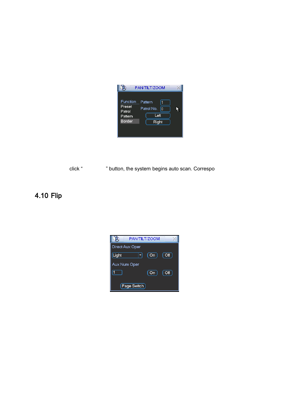7 auto scan setup, 8 activate auto scan, Flip | 10 flip | DVR systems DVR31xxH Series User Manual | Page 51 / 146