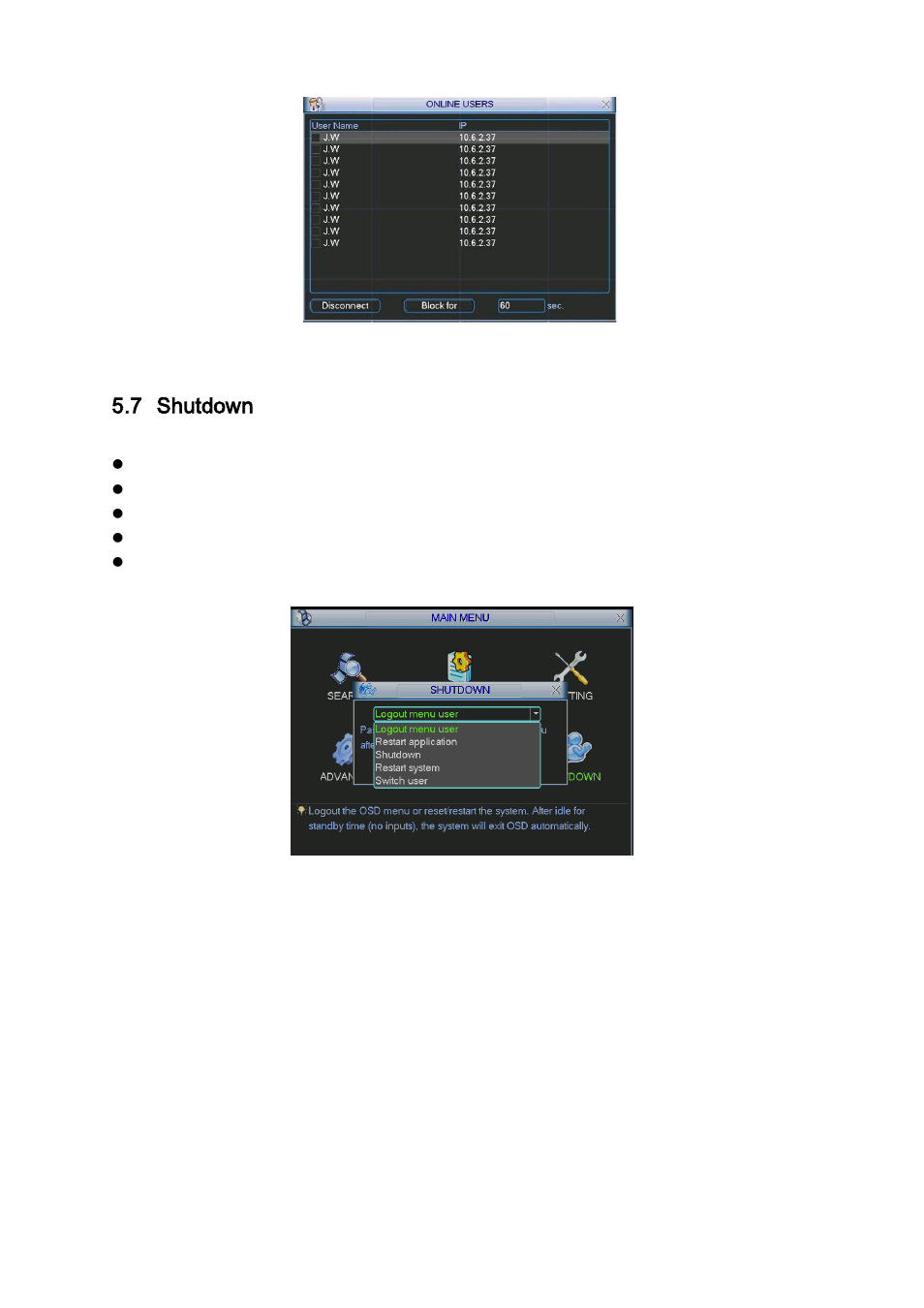 Shutdown | DVR systems DVR31xxH Series User Manual | Page 76 / 146