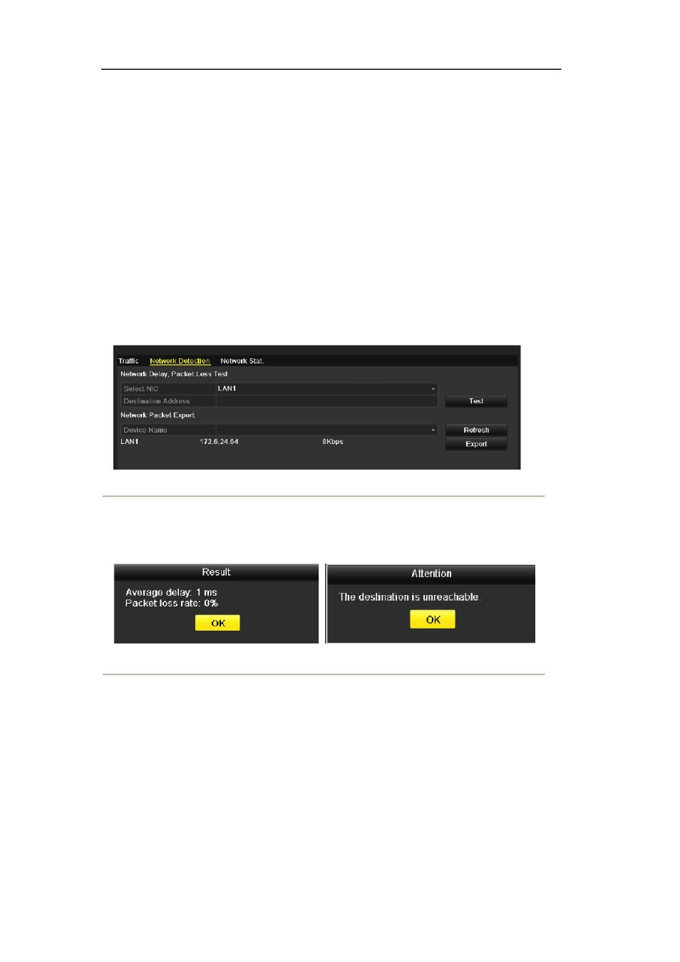 4 network detection, 1 testing network delay and packet loss, 2 exporting network packet | DVR systems DVR-HDE-960H-960H2 Series User Manual | Page 132 / 180