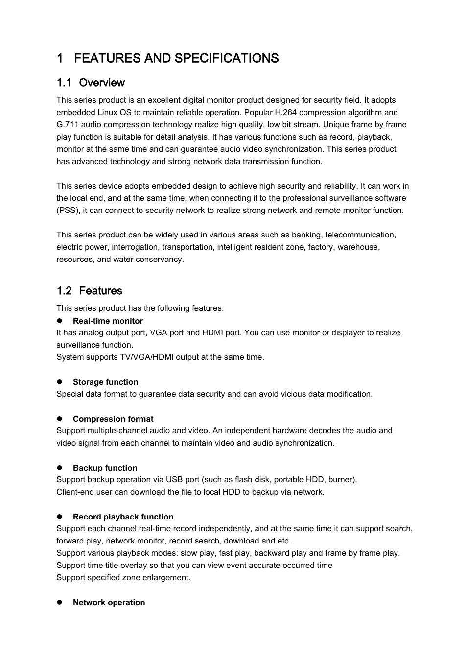 1 features and specifications, 1 overview, 2 features | DVR systems DVRxx04HF-A Series User Manual | Page 11 / 181