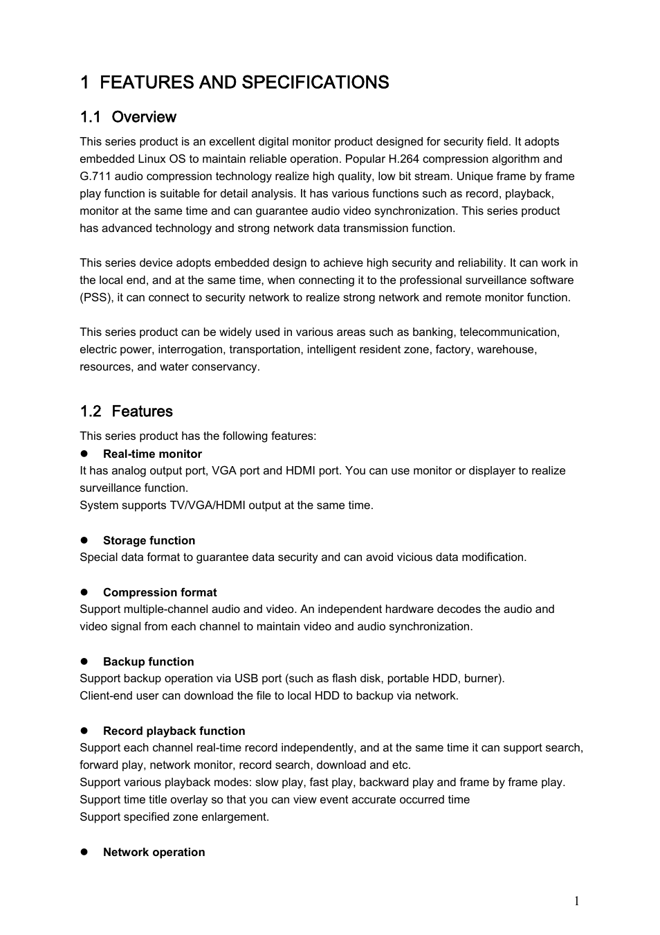 1 features and specifications, 1 overview, 2 features | DVR systems DVRxx04HF-S Series User Manual | Page 11 / 194