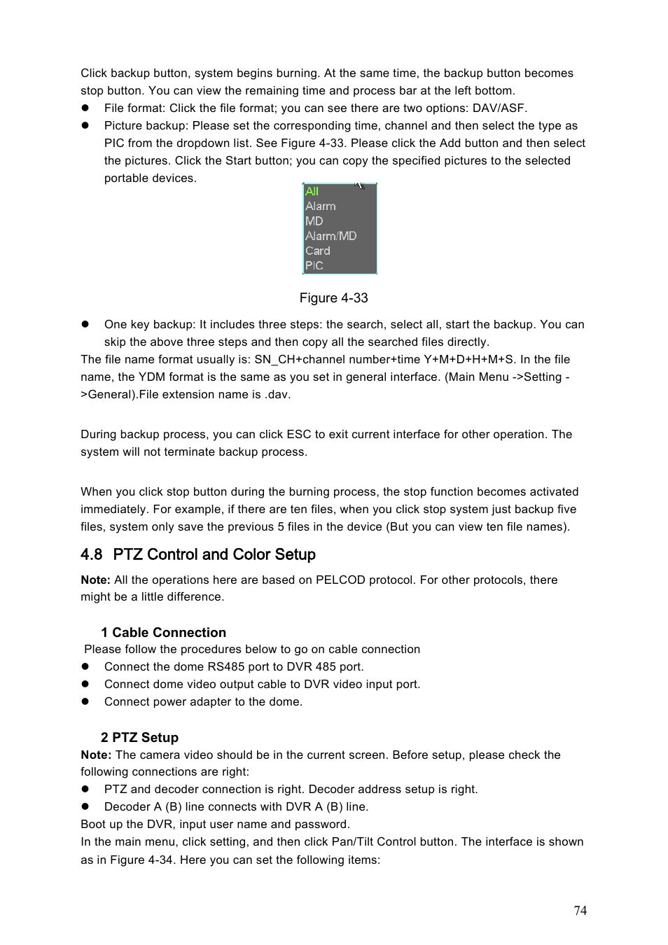 8 ptz control and color setup | DVR systems DVRxx04HF-S Series User Manual | Page 84 / 194