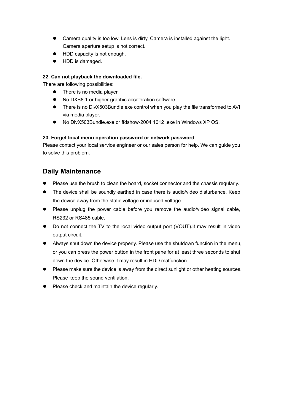 Daily maintenance | DVR systems DVRxx04HF-U Series User Manual | Page 175 / 193