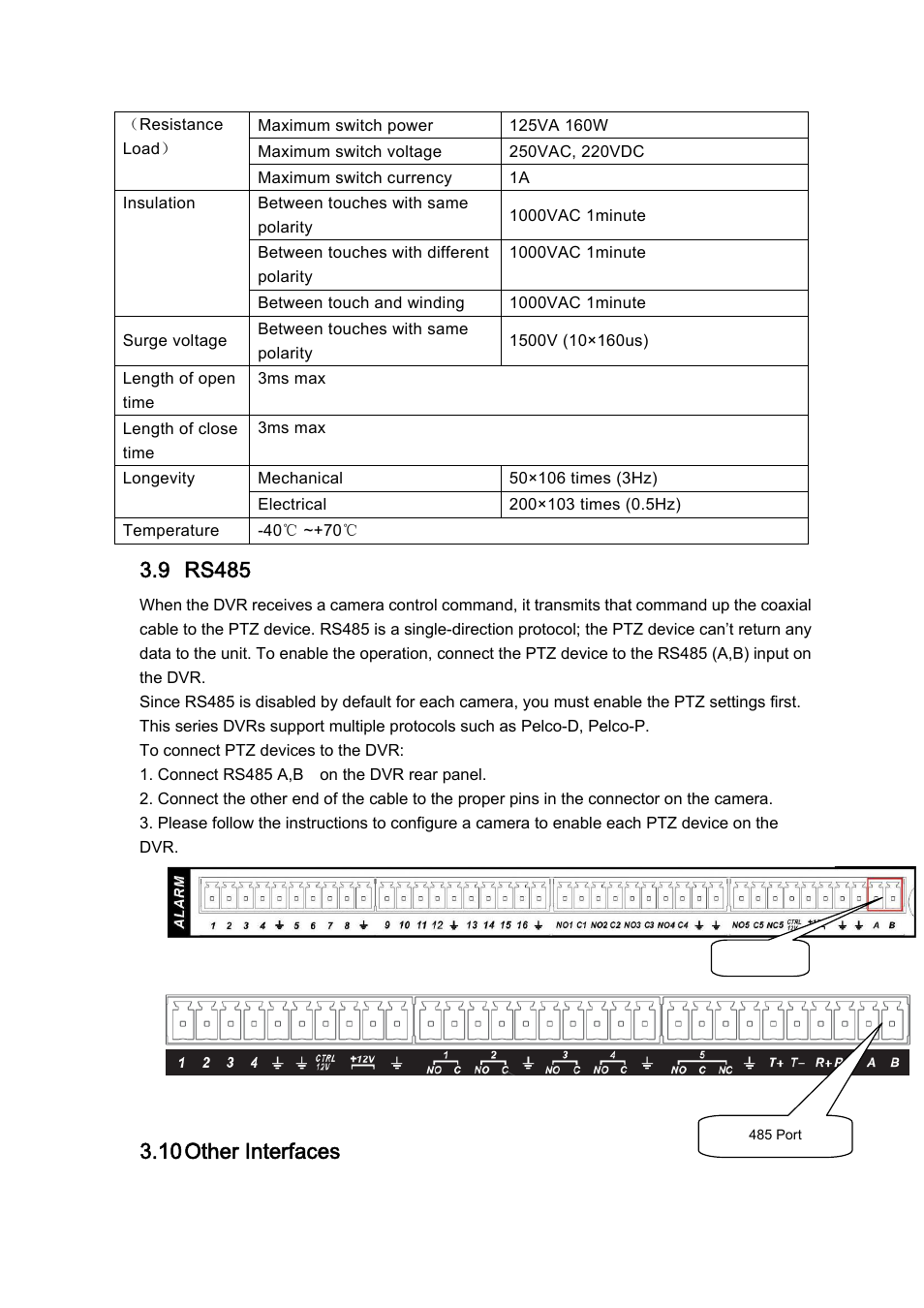 9 rs485, 10 other interfaces | DVR systems DVRxx04HF-U Series User Manual | Page 48 / 193
