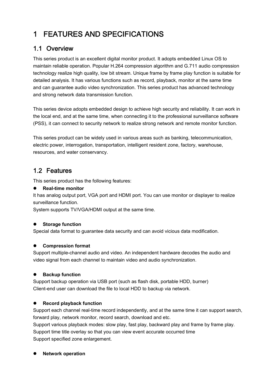 1 features and specifications, 1 overview, 2 features | DVR systems DVRxx04LE-A Series User Manual | Page 10 / 156