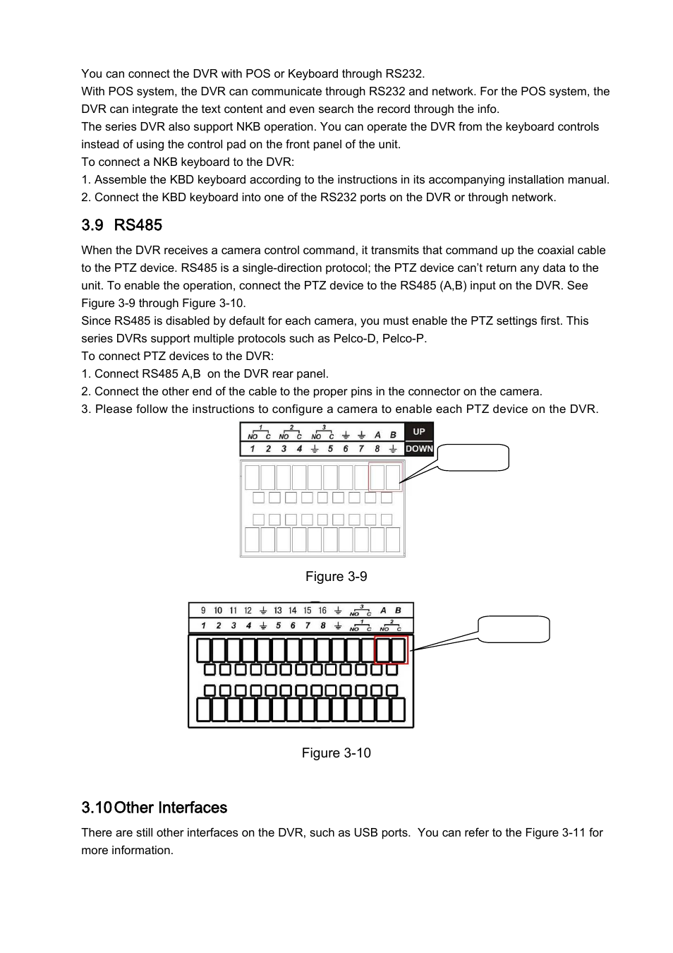 9 rs485, 10 other interfaces | DVR systems DVRxx04LE-A Series User Manual | Page 30 / 156