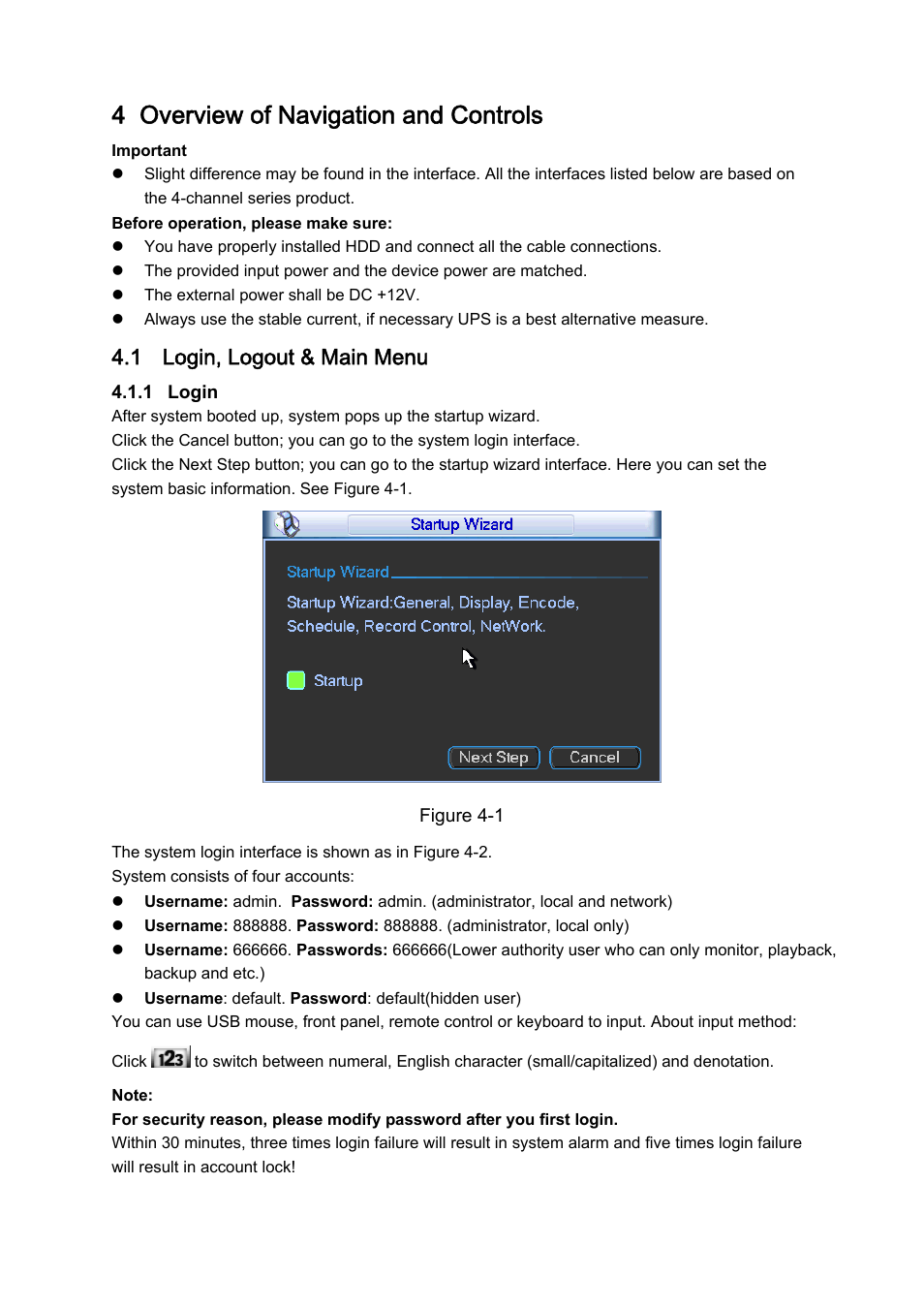 4 overview of navigation and controls, 1 login, logout & main menu | DVR systems DVRxx04LE-A Series User Manual | Page 32 / 156