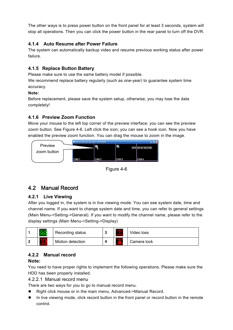 2 manual record | DVR systems DVRxx04LE-A Series User Manual | Page 34 / 156