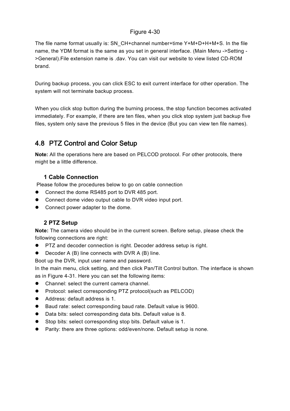 8 ptz control and color setup | DVR systems DVRxx04LE-A Series User Manual | Page 49 / 156